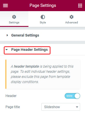 Fig. 1.3. Elementor header template is overwriting page settings.