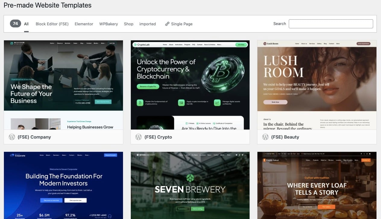 Fig. 2. Pre-made Website Templates.