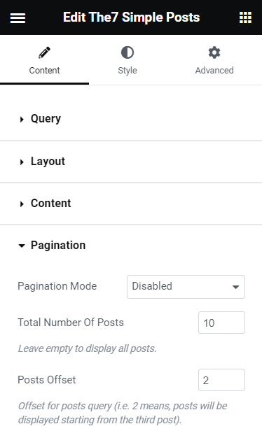 Fig. 2.5. Pagination Settings.