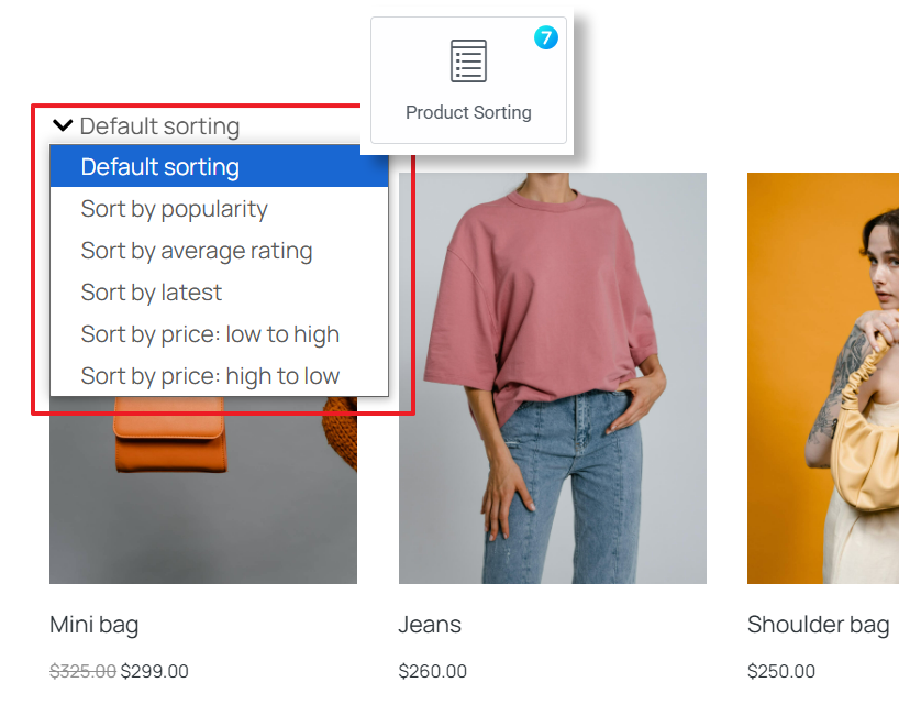 Fig. 1.1. Product Sorting Widget.