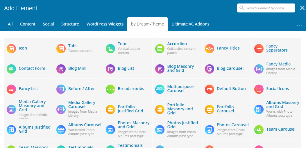 Fig. 4. WPBakery Page Builder elements by Dream-Theme.